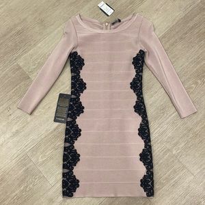 Bebe bandage dress with lace appliqué